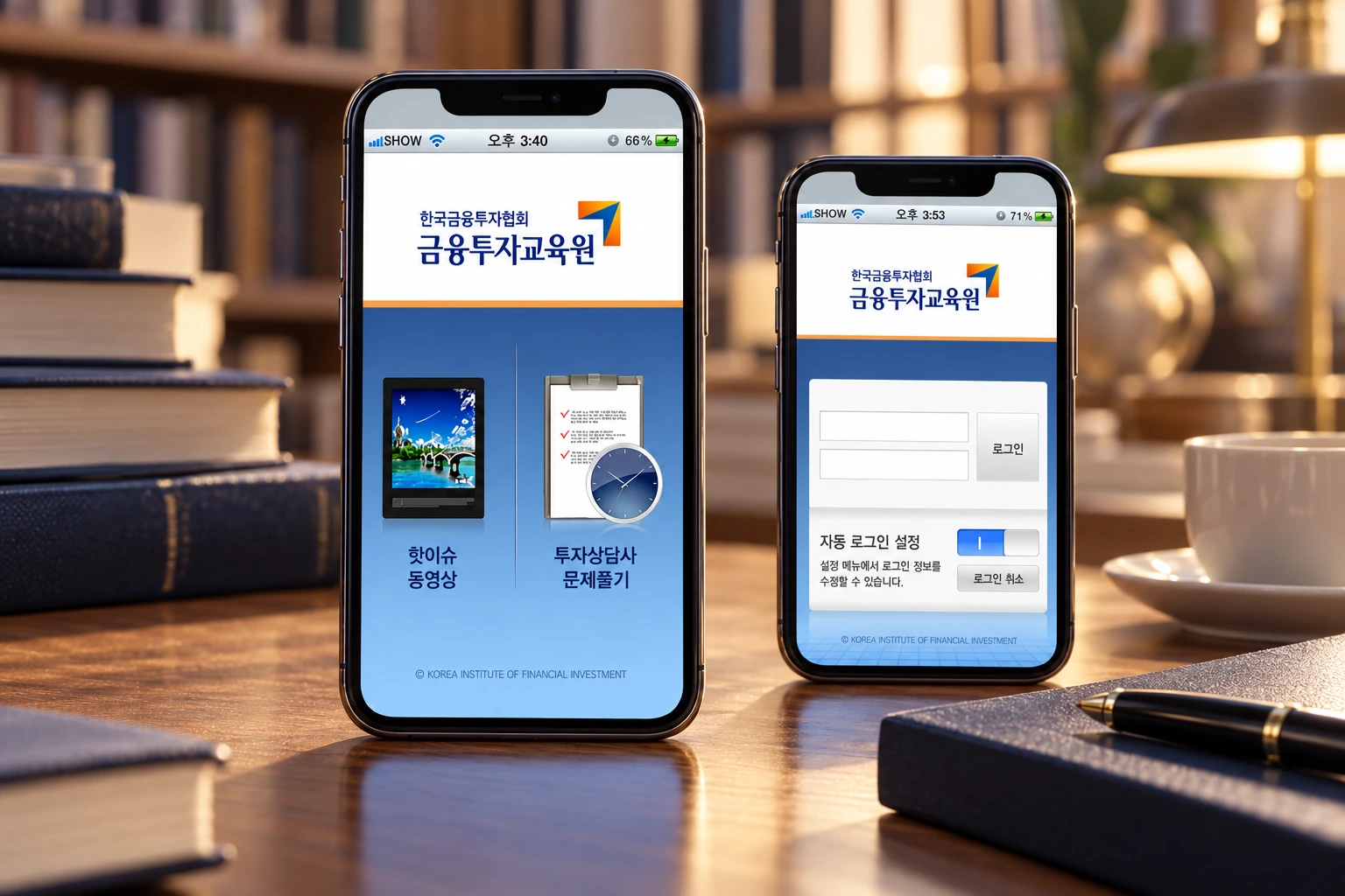 금융투자교육원 모바일 교육 서비스 프로젝트 화면